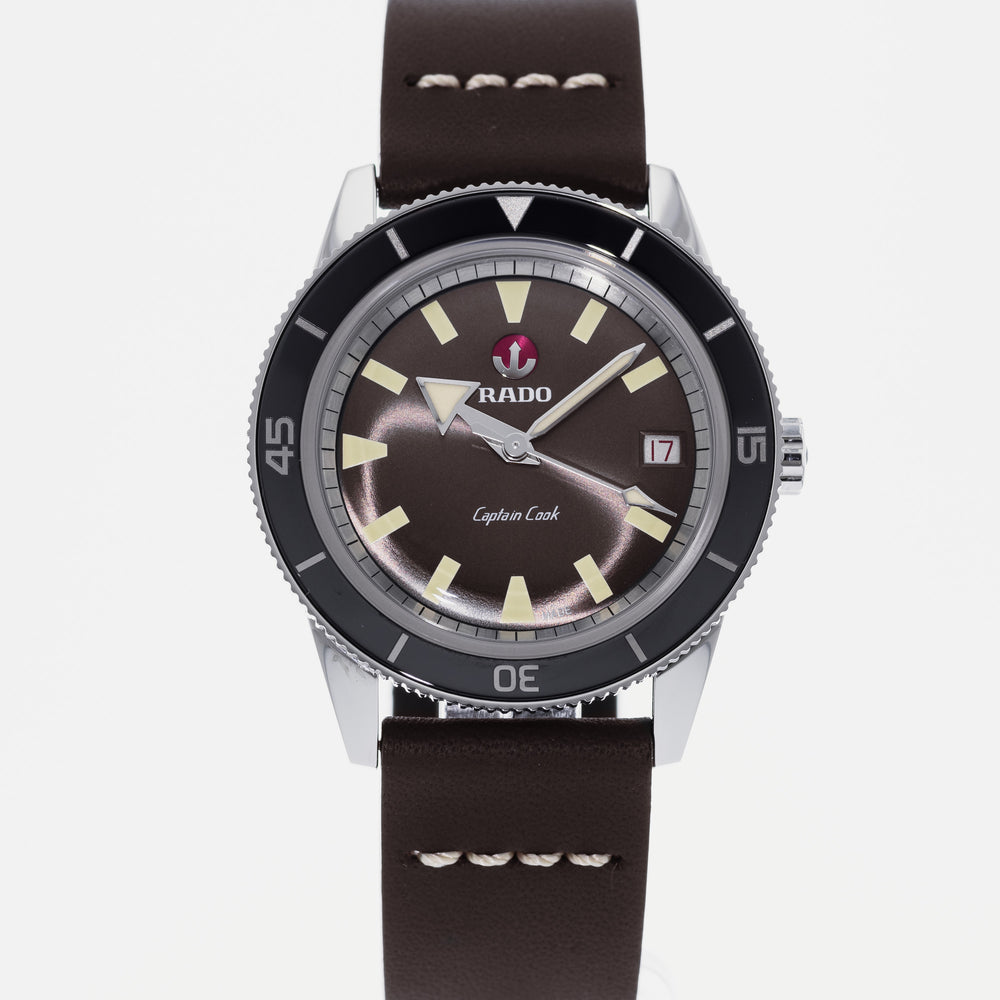 Rado Captain Cook Automatic 37mm Dark Brown Dial On Leather Strap R32500305 1