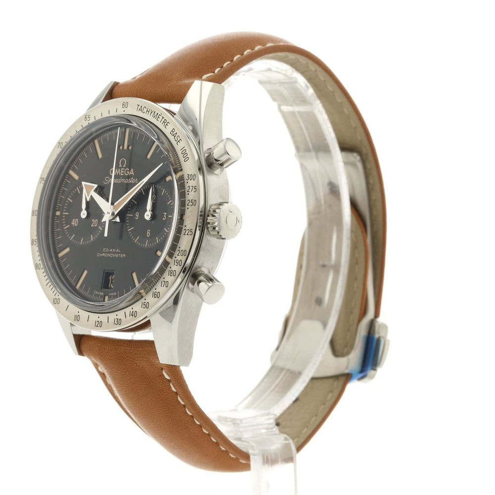 OMEGA 57 Coaxial Black Face Brown Leather Strap 331.12.42.51.01.002 2