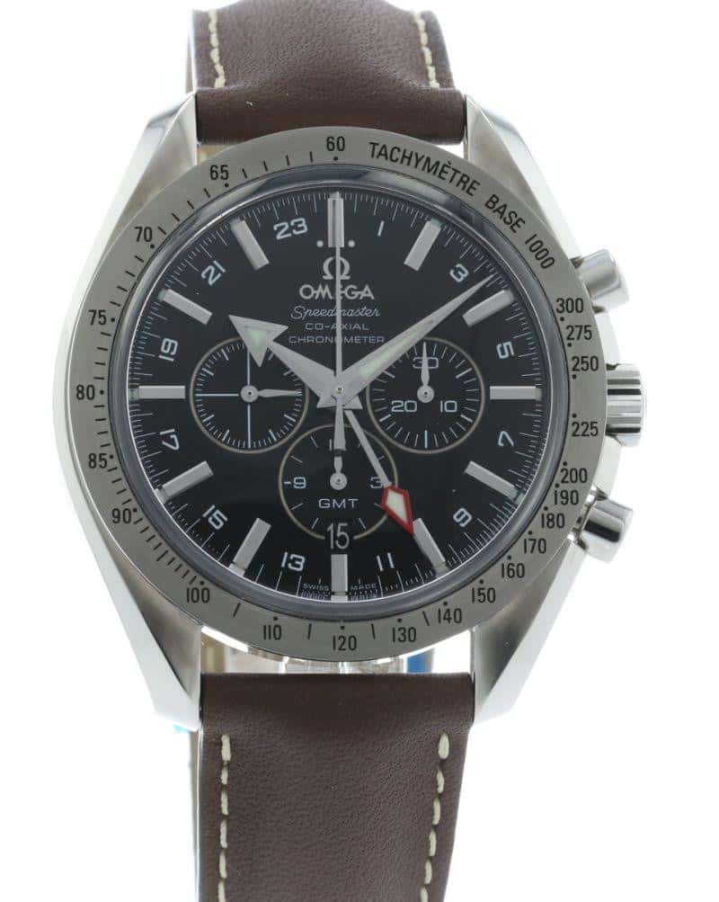 OMEGA Broad Arrow GMT Black Face Leather Strap 3881.50.37 1