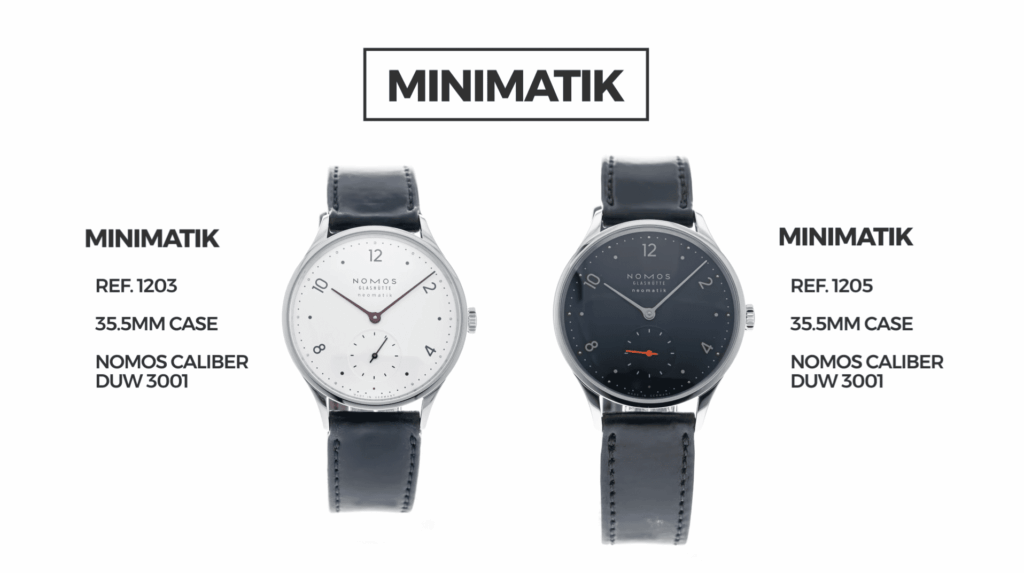 A pair of Nomos Minimatik watches 