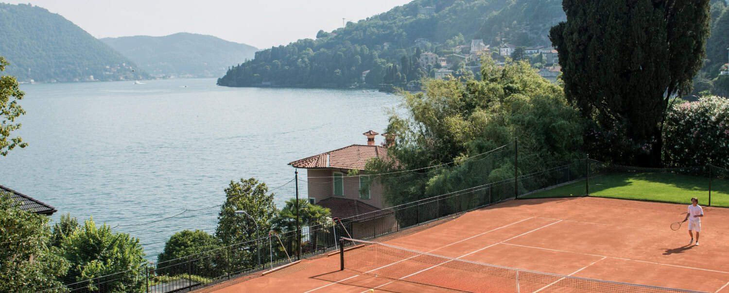 Tennis court overlooking the sea in Italy.