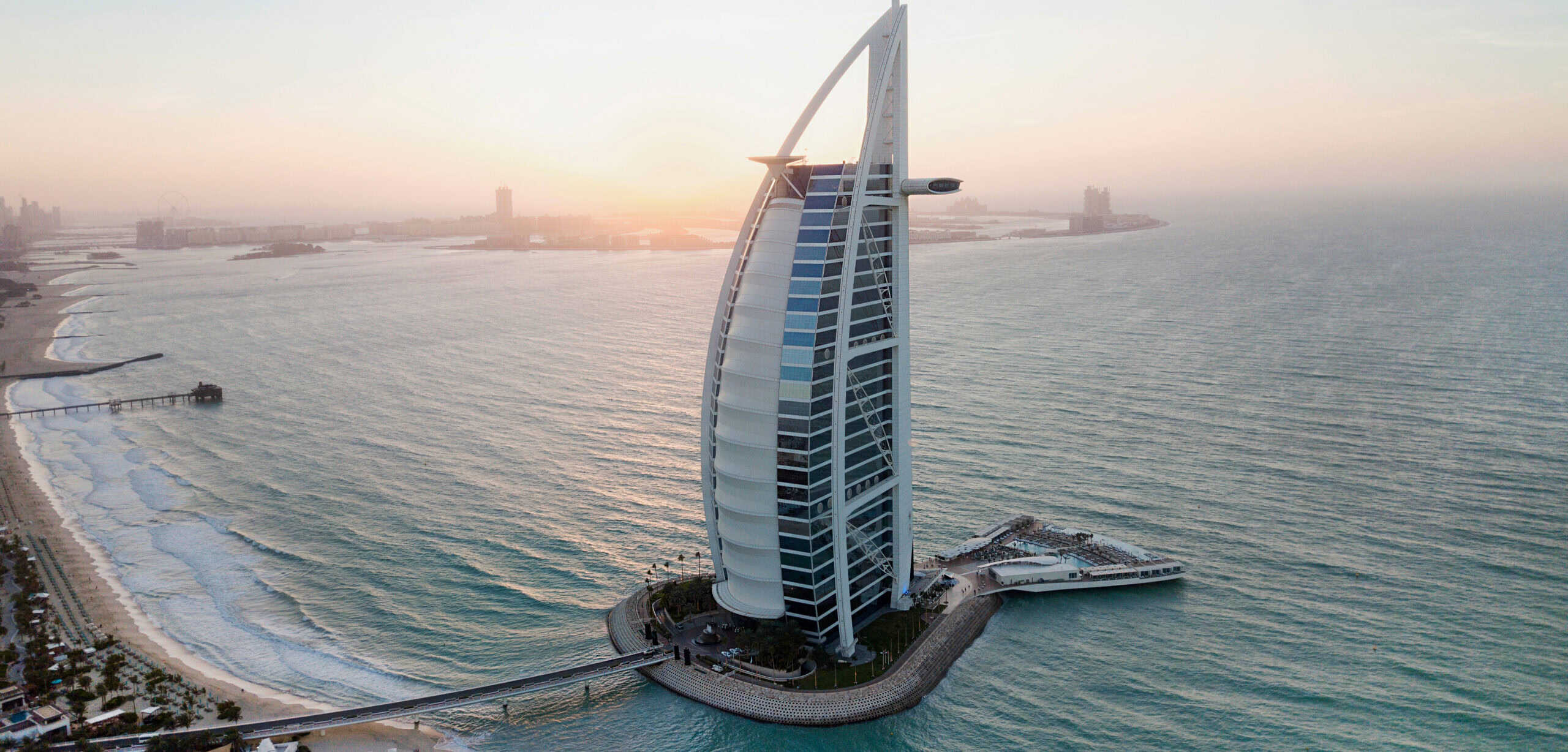 Burj Al Arab Jumeirah - Aerial at Sunset
