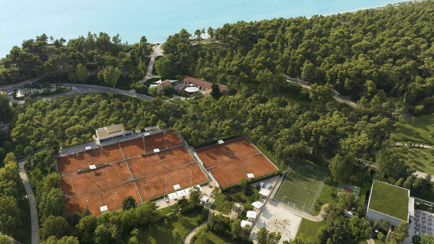 Tennis court at a tropical resort