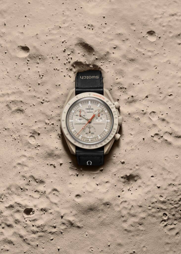 OMEGA X Swatch Watch on moon surface